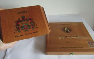 2 Vintage Empty Hinged Wood Cigar Boxes From Dominican Republic,  4 Crafts?