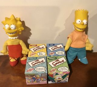 2002 Burger King The Simpsons All 4 Watches Nib & Plush Bart And Lisa Dolls