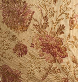 Rsvd Antique French Floral Silk Brocade Jacquard Fabric Rose Ochre Olive