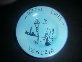 Vintage Pottery Hand Painted Ashtray Hotel Luna Venezia Venice Italy Blue