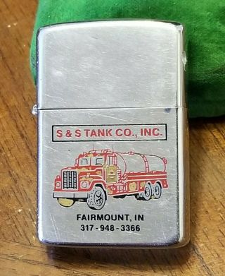 Vtg 1986 Zippo Lighter Advertising S&s Tank Co Fairmount In Firetruck Apparatus