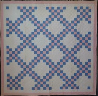 Glorious Quilting Vintage 30s Pink & Blue Irish Chain Quilt 78x77