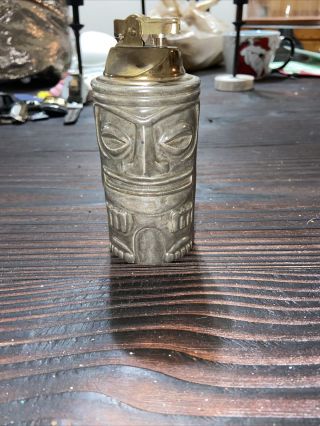 Vintage Tiki Head Table Lighter,  Brass,  Made In Japan