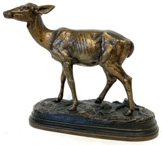 Antique Bronze Figure Of A Doe Deer Alfred Dubucand On Bronze Base