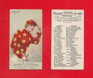 1888 Allen & Ginter - N22 Racing Colors Of The World - F.  Gebhard Ex,