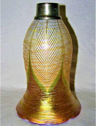 Antique Art Nouveau Threaded Pulled Feather Candle Lamp Shades Quezal Lustre Art 4