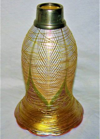 Antique Art Nouveau Threaded Pulled Feather Candle Lamp Shades Quezal Lustre Art 5