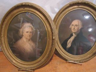Antique 1861 George & Martha Washington Chromolithograph Portraits E C Middleton