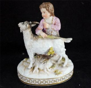 Antique 19th Century Meissen Porcelain Figure Figurine Boy With Goat H82
