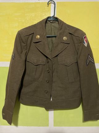 1946 - 47 Ike O.  D.  Military Jacket Ww2 Size 36s Patches Post Wwii Vtg