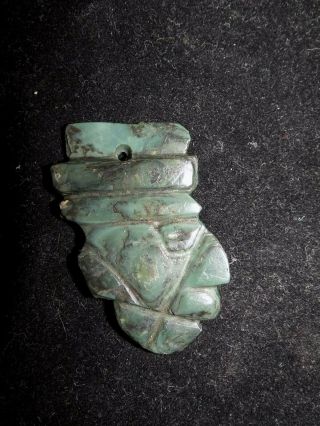 Pre - Columbian Carved Jade Warrior Head Pendant,  Mayan,  Authentic