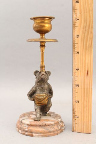19thc Antique Silver On Bronze Circus Bear Figural Candlestick