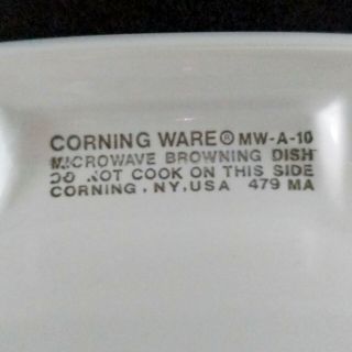 Vintage CORNING WARE Just White 10x10 Microwave Browning Dish MW - A - 10 Pyrex Lid 2