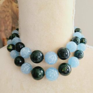 Vintage Lucite Marbled Green Speckled Blue Beaded Double Layer Choker Necklace
