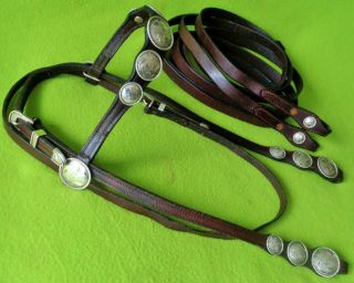 Gorgeous Vintage Fleming Solid Sterling Silver Concho Headstall Bridle &reins Nr