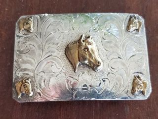 Vintage Western Belt Buckle Sterling Silver By Wage Gold Overlay