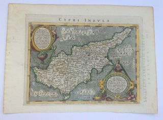 Cyprus 1596 Giovanni A Magini Unusual Antique Map 16th Century