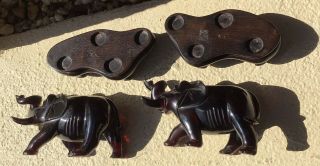 Vintage Pr Chinese Hand Carved Cherry Amber Elephants On Stands