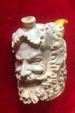 Vintage/antique Meerschaum Hand Carved Head Pipe Turkish God Of Wine Bacchus Poh