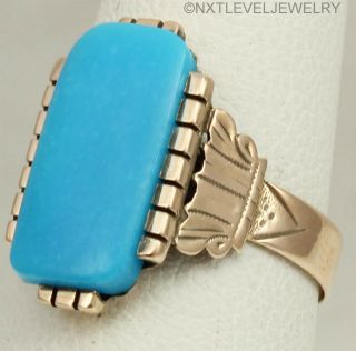 Antique Victorian Natural Persian Turquoise 14k Solid Rose Gold Cocktail Ring