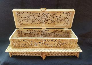 Museum quality islamic persian handmade natural camel bone box depecting birds 3