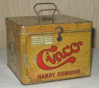 Vintage Cinco Handy Humidor Cigar Tobacco Tin Otto Eisenlohr & Bros Philadelphia