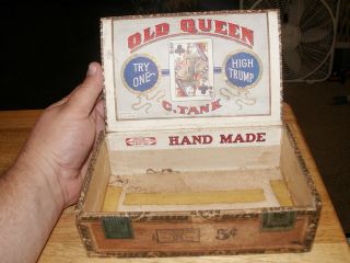 Graphic Old Queen 5 Cent Cigar Wooden Box Playing Card Image Wisconsin Gambling