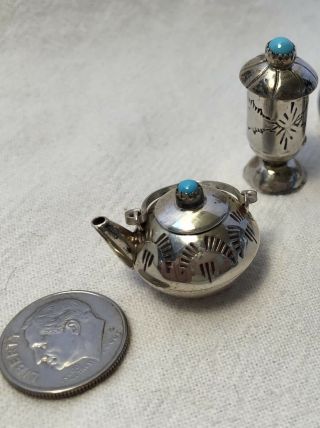 Dollhouse Miniature STERLING Silver Turquoise Tea Set by Navajo Eliz Whitman 3