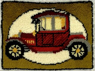 Vintage Completed Latch Hook Rug 18 " X 24 " Retro Wall Décor Antique Car Auto