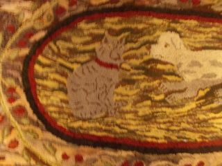 EARLY 1900S LARGE SIZED HOOK RUG WITH DOG AND CAT ON MOTTLED BACKGROUND HEARTS 3
