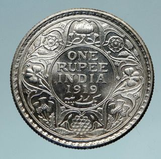 1919 India Uk King George V Silver Antique Rupee Vintage Old Indian Coin I82989