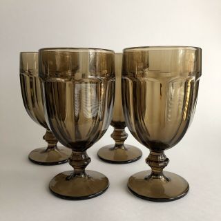 Vintage Set Of 4 Mocha Brown Libbey Gibraltar Duratuff Glass Goblets 11.  5 Oz