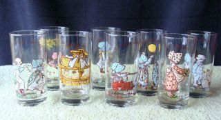 Vintage Set Of 8 Unique American Greetings Holly Hobbie Drinking Glasses 1967 - 78