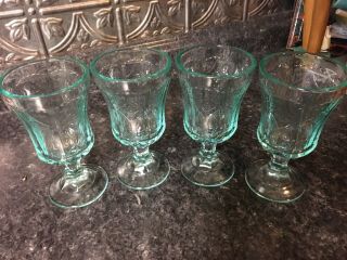 Set Of 4 Aqua Vintage Federal Depression Glass Goblet Madrid Pattern 6 1/2 "