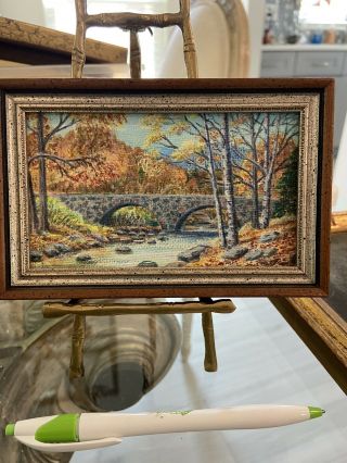 Vintage Miniature Oil Painting On Board Framed Landscape 5 " X3