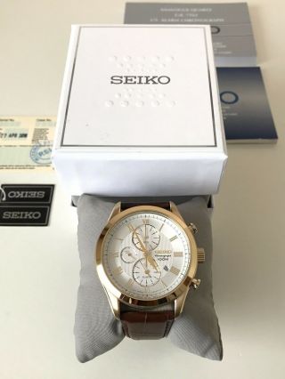 Seiko Chronograph Snaf72p1 Brown Gold Leather