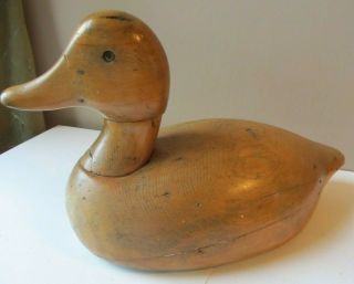 Early Antique Wooden Duck Decoy Weighted Signed B Glass Eyes