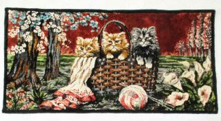 Vintage Traditional Velvet Tapestry Couch Or Chair Throw,  3 Cats In A Basket