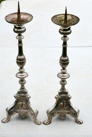 23 " Large Cherub Antique French Silverplate Church Altar Candlesticks