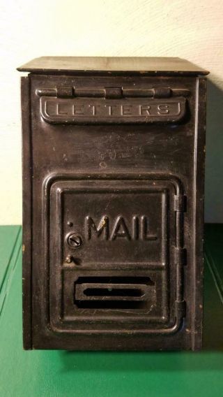 Vintage Black Metal Wall Mailbox Keyed Door Flap 10 " X 5.  5 "