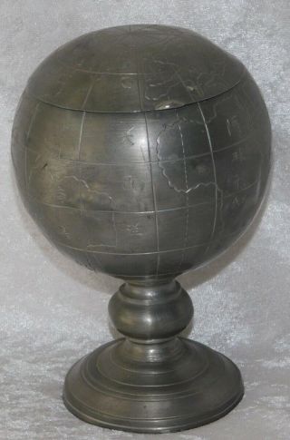 Antique Art Deco Chinese Kimsoon Pewter Etched Globe Cigarette Holder