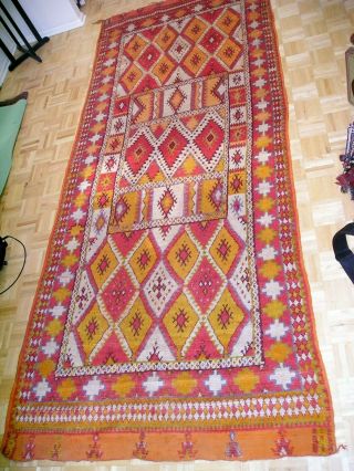 Moroccan Antique Handmade Carpet 5 X 12 Wool Pile Northern Africa Berber