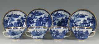 A Set Of Four Chinese Blue And White Tea Cups And Saucers Qianlong 18thc