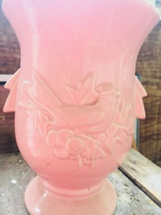 Vintage Mccoy Pottery,  Pink Glazed,  Bird And Berry Design Vase