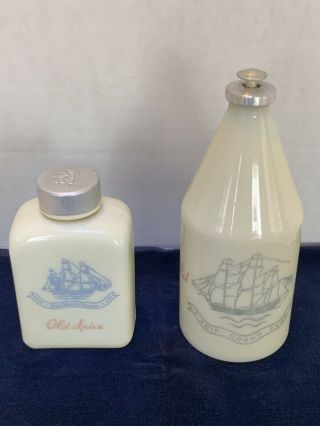 Vintage Old Spice Bottles Shave Lotion And Talc Powder Milk Glass Bottles