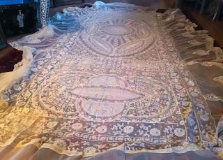 Pair Antique French Normandy Lace Twin Coverlets