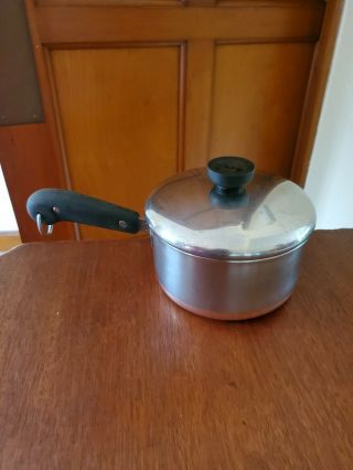 Vintage 1801 Revere Ware 1.  5 Qt.  Sauce Pan Copper Bottom W/ Lid & Patent Numbers