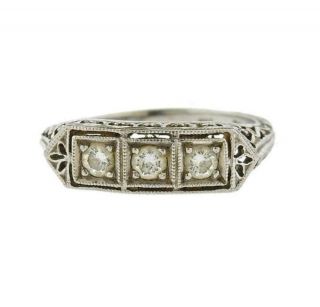 Antique Art Deco Platinum Diamonds Filigree Ring Size 6