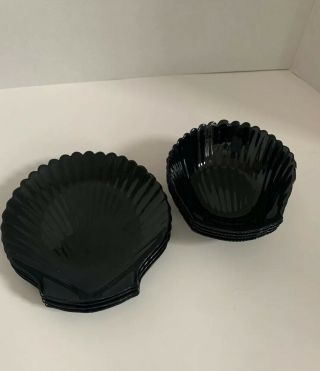 Set Of 8 Vintage Arcopal Black Shells Plates And Bowls Vintage