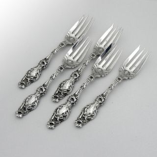Lily 5 Salad Forks Set Whiting Sterling Silver 1902 No Mono